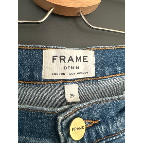 FRAME Le High Straight Raw Hem Jeans in Merriview Blue Size 29 - Picture 5 of 9